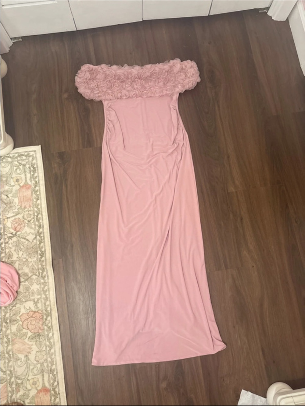 Club L London Strapless Pink Maxi maternity Dress with Rosette Trim